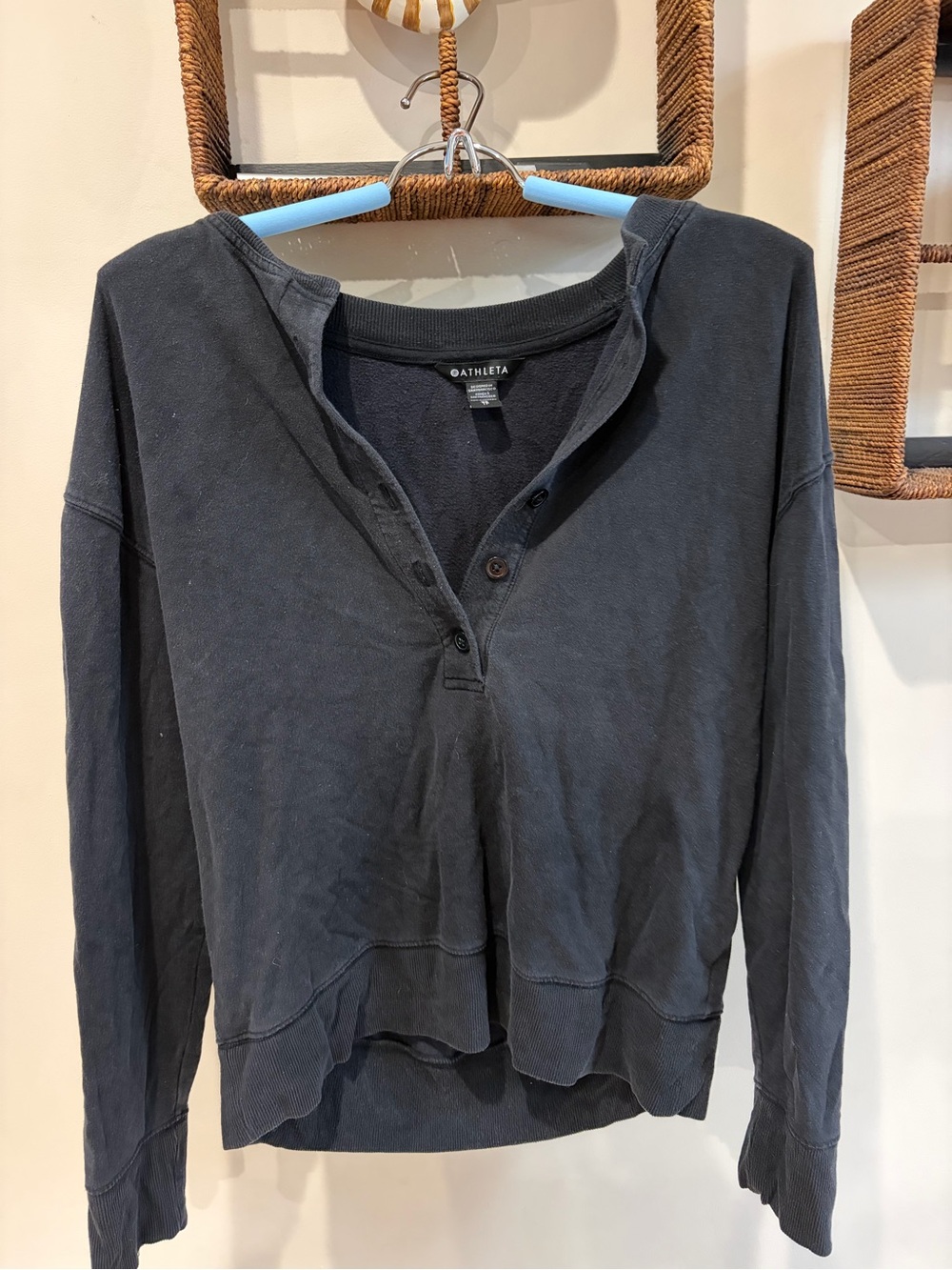 Athleta Black Long-Sleeve Henley Pullover